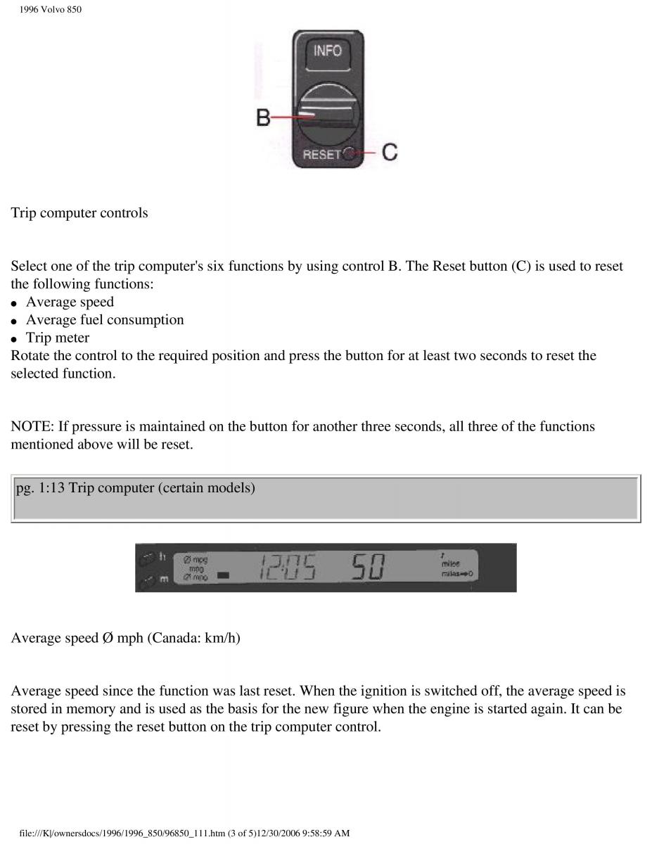 Volvo 850 owners manual / page 21