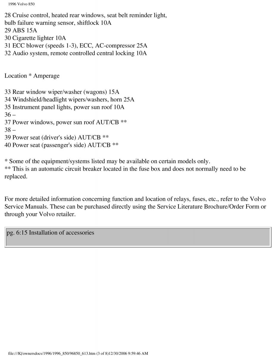 Volvo 850 owners manual / page 212