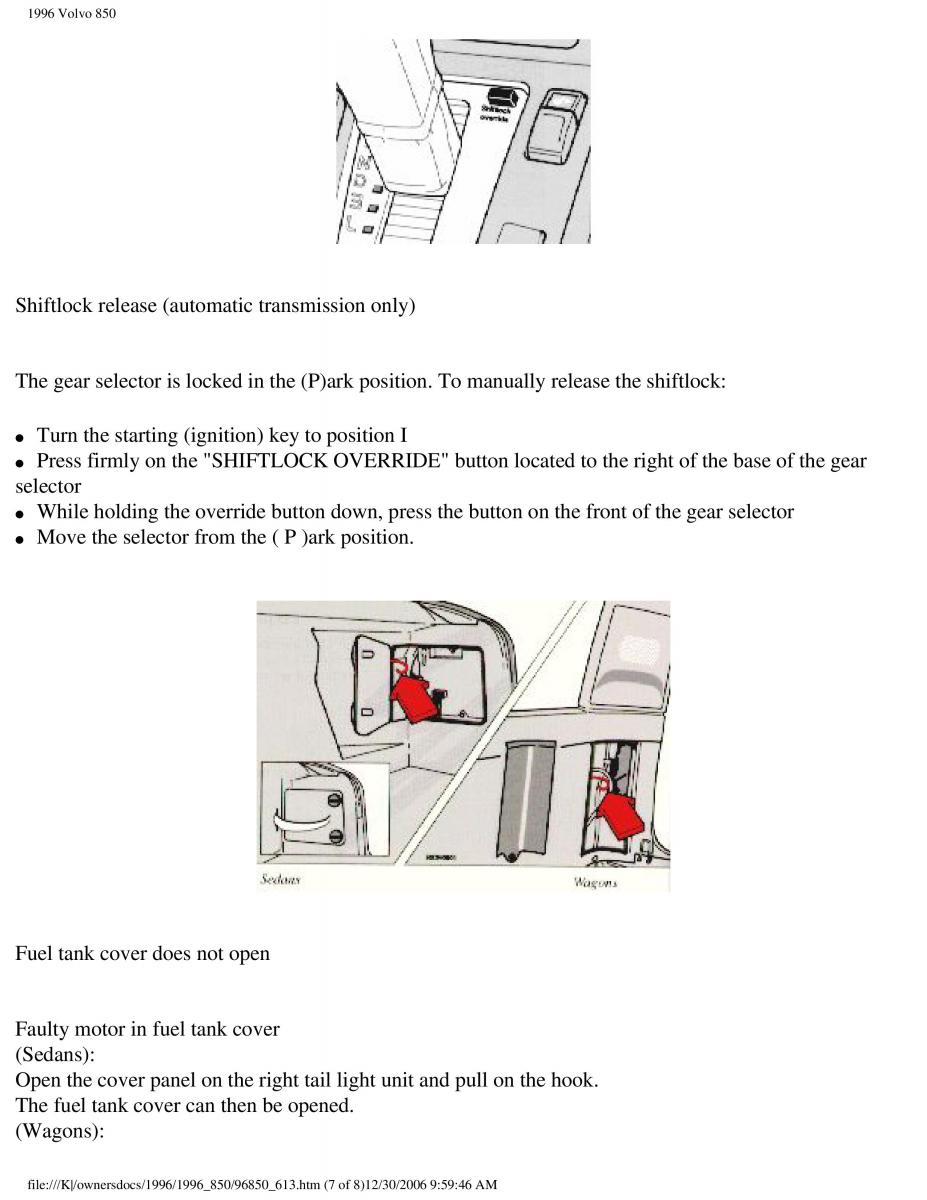 Volvo 850 owners manual / page 216