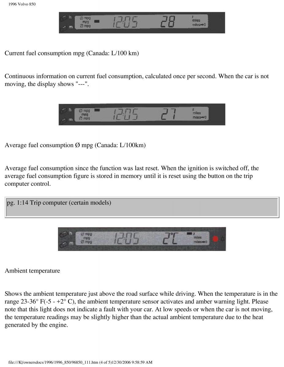 Volvo 850 owners manual / page 22