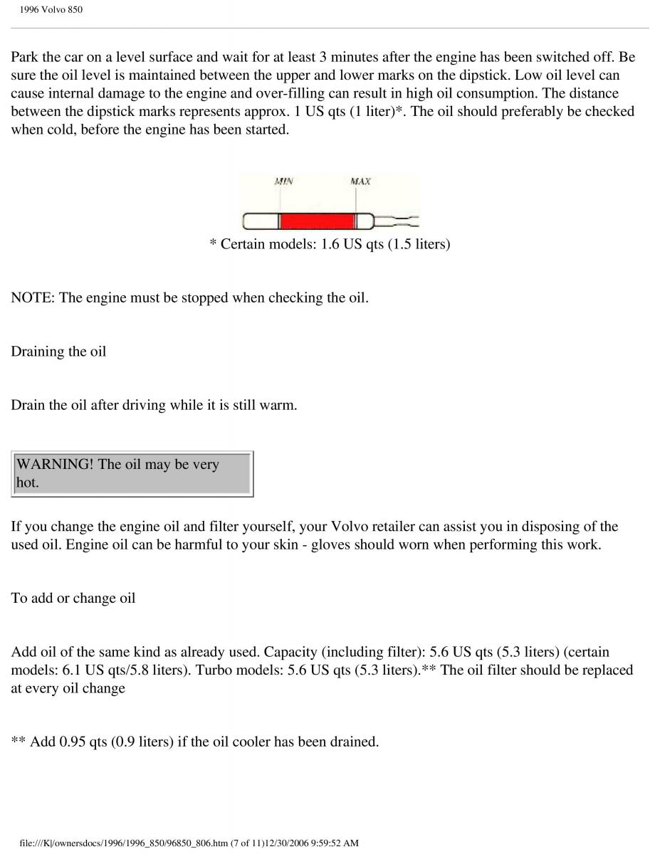 Volvo 850 owners manual / page 238