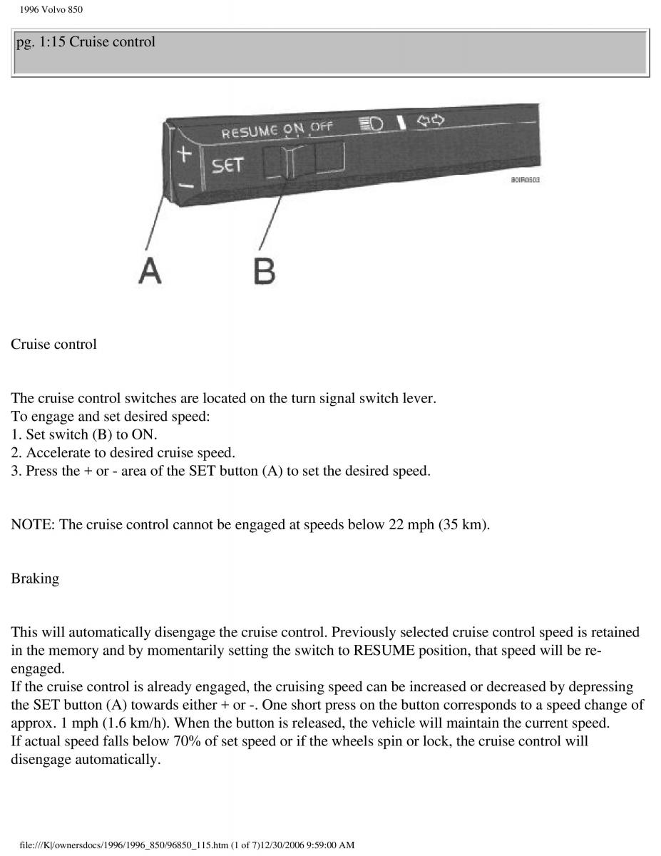 Volvo 850 owners manual / page 24