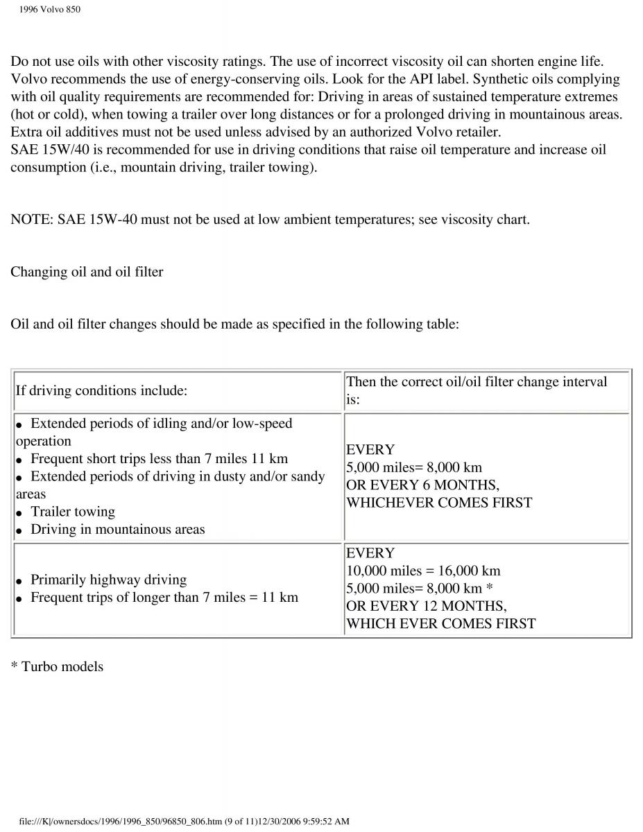 Volvo 850 owners manual / page 240