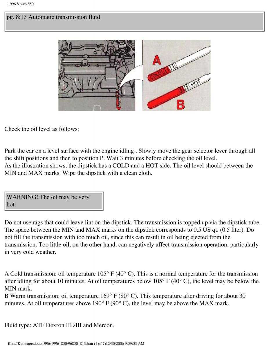 Volvo 850 owners manual / page 243