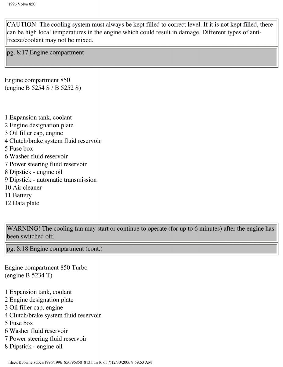 Volvo 850 owners manual / page 248