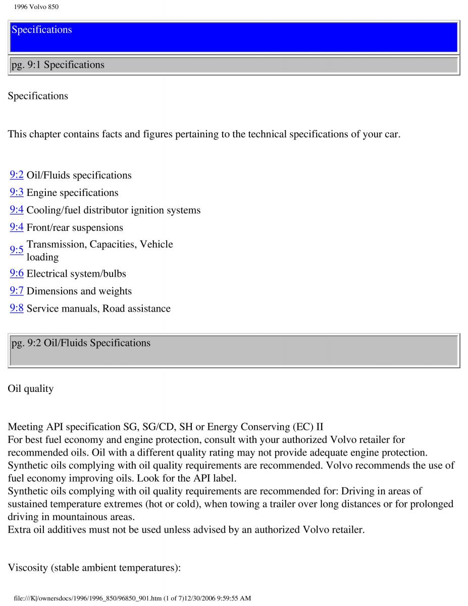 Volvo 850 owners manual / page 250