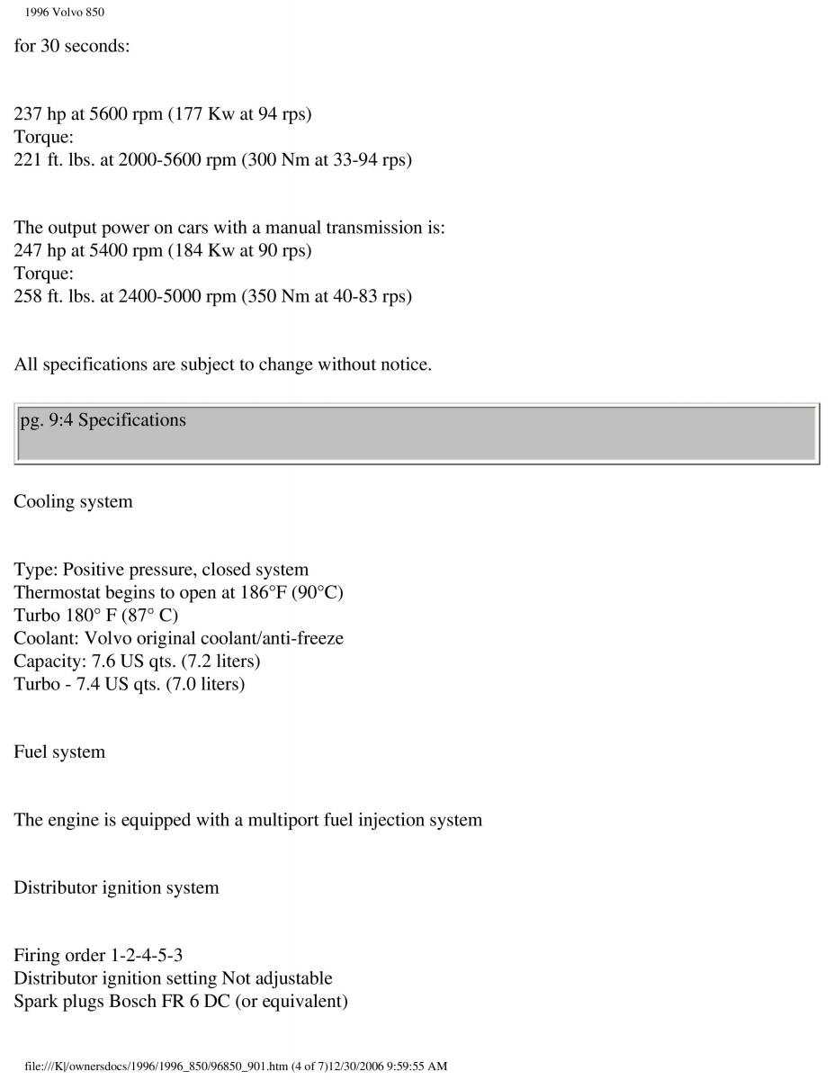 Volvo 850 owners manual / page 253