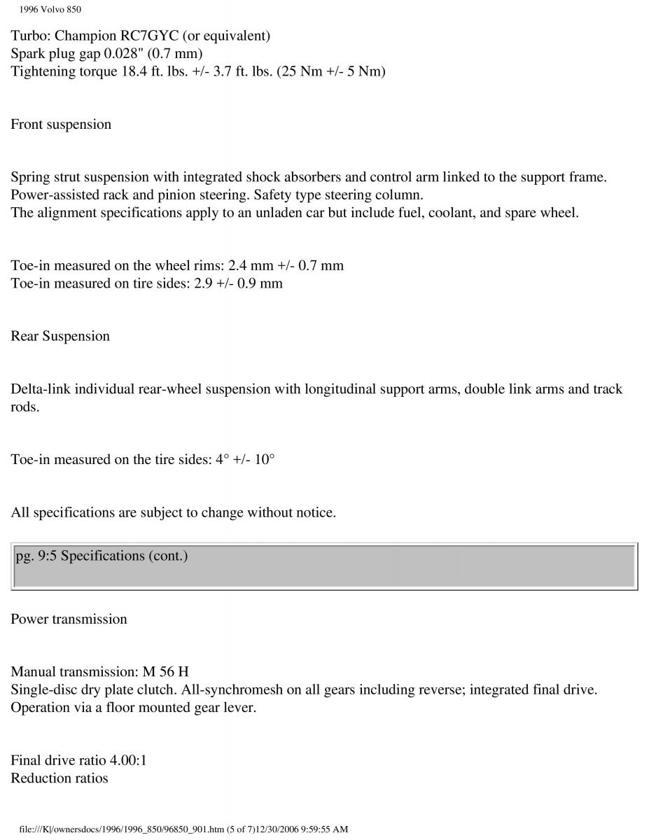 Volvo 850 owners manual / page 254