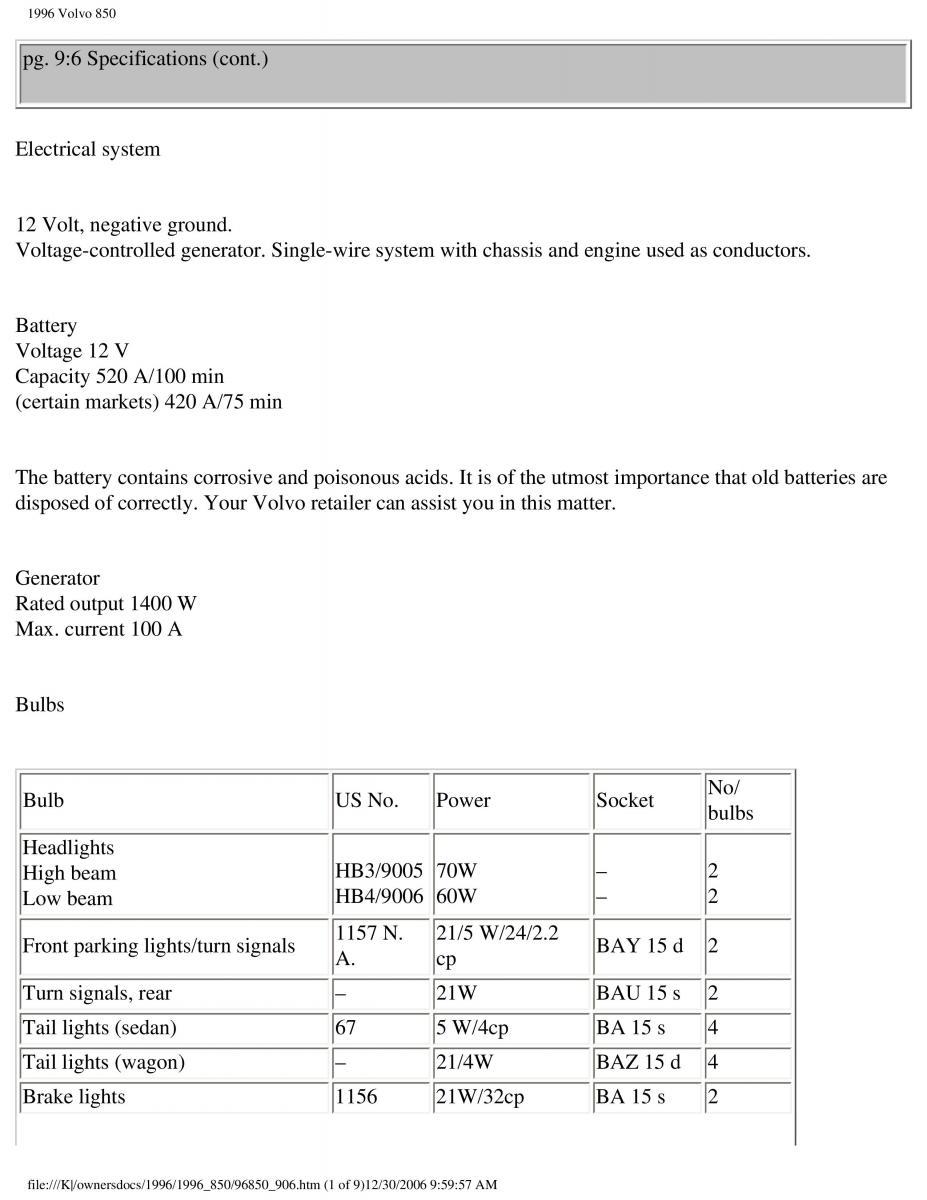 Volvo 850 owners manual / page 257