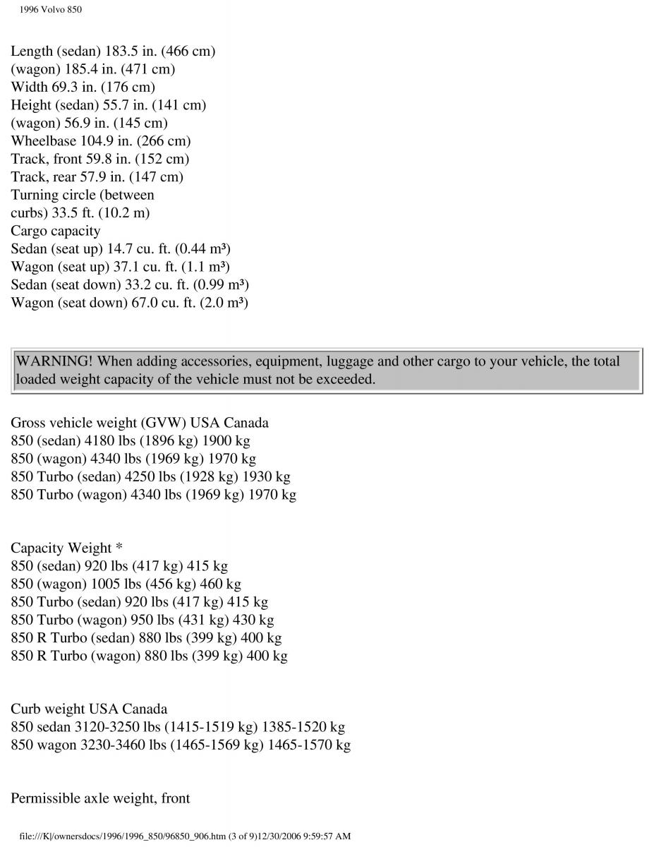 Volvo 850 owners manual / page 259