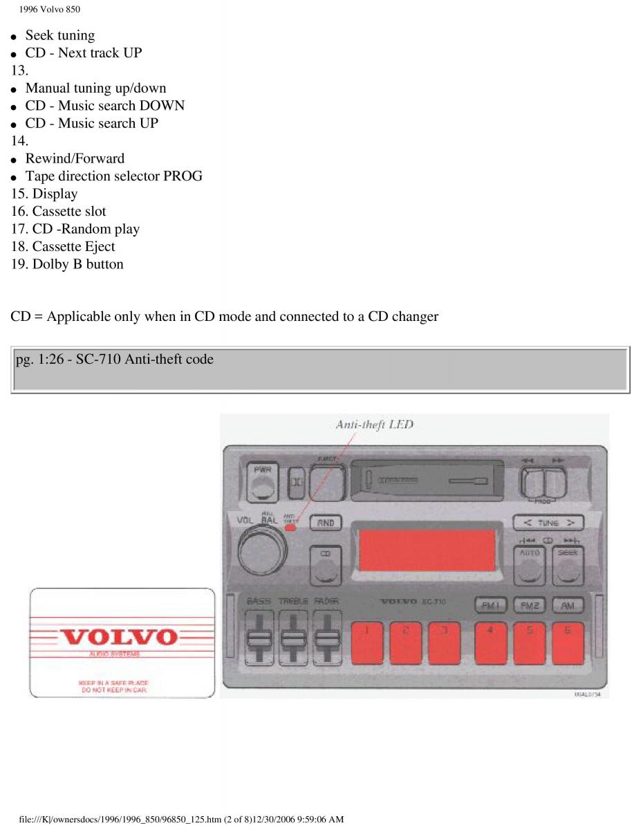 Volvo 850 owners manual / page 42