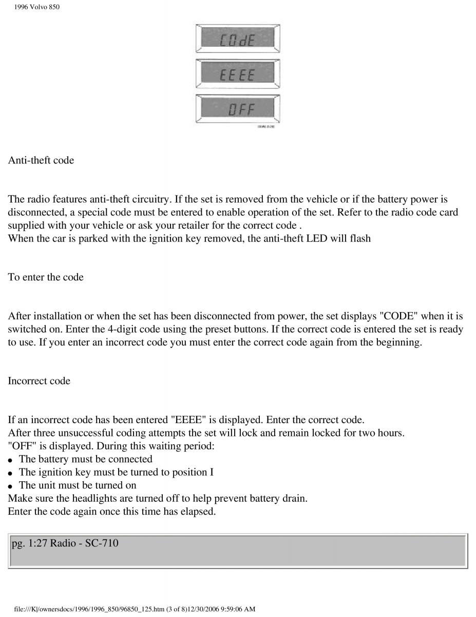 Volvo 850 owners manual / page 43