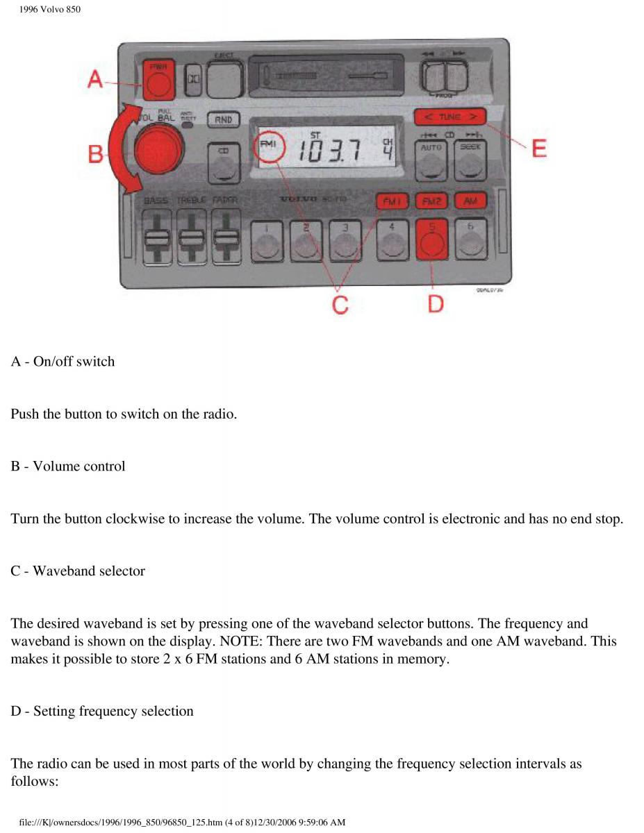 Volvo 850 owners manual / page 44