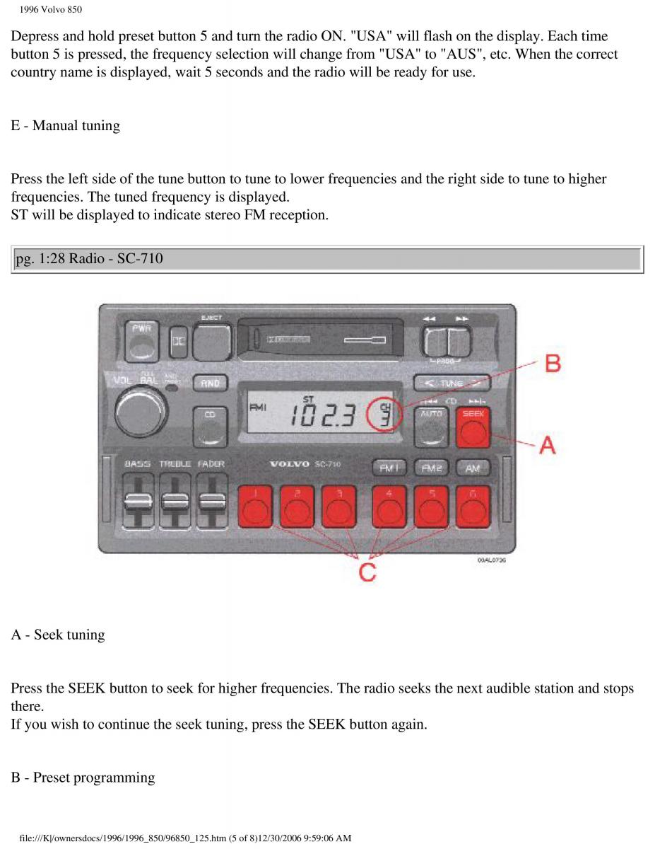 Volvo 850 owners manual / page 45