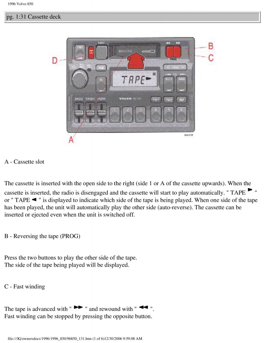 Volvo 850 owners manual / page 49