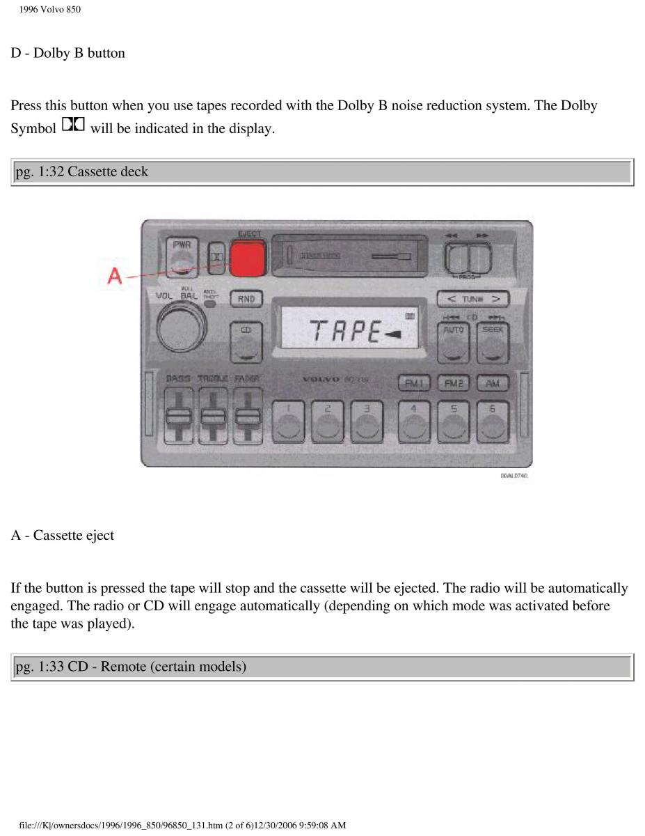 Volvo 850 owners manual / page 50