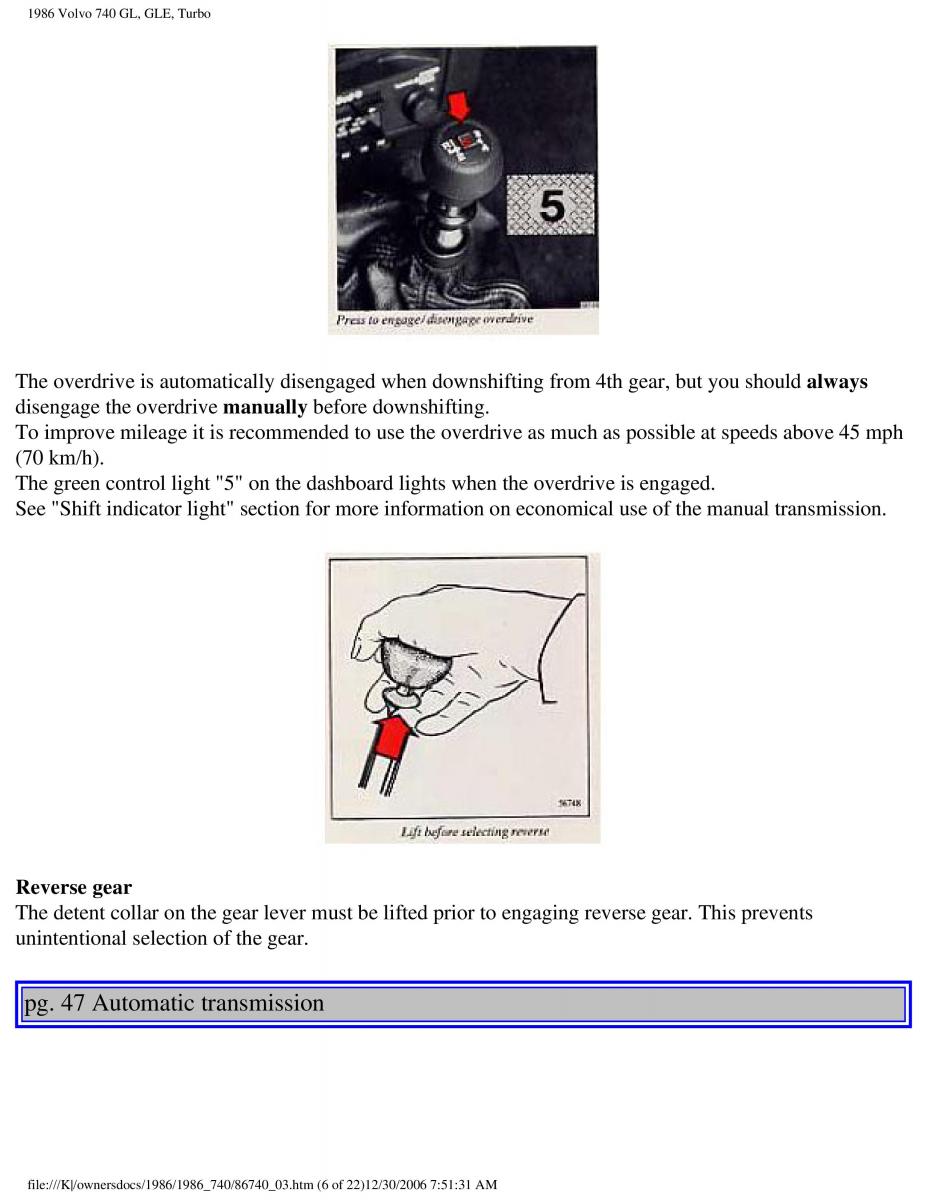 Volvo 740 GL GLE Turbo owners manual / page 56