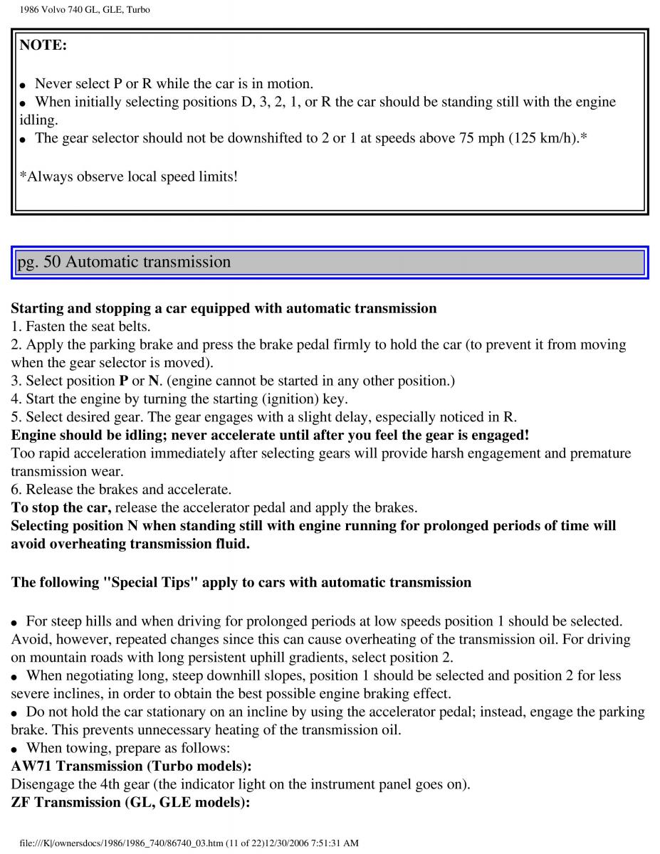 Volvo 740 GL GLE Turbo owners manual / page 61