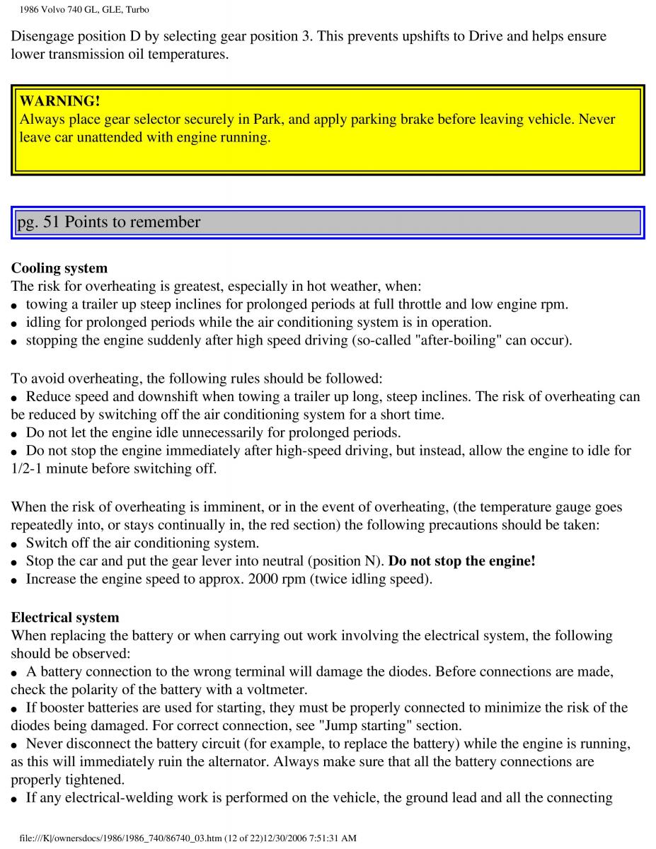 Volvo 740 GL GLE Turbo owners manual / page 62