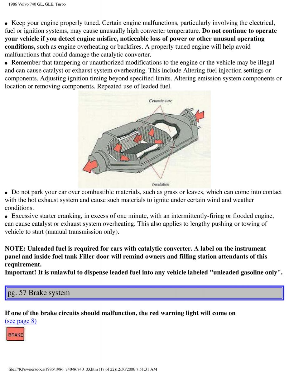 Volvo 740 GL GLE Turbo owners manual / page 67