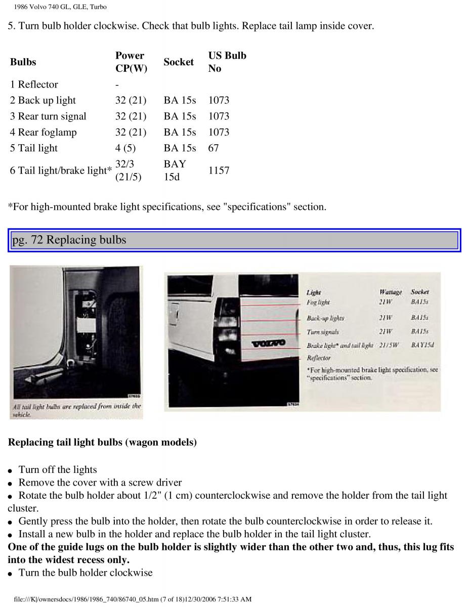 Volvo 740 GL GLE Turbo owners manual / page 83