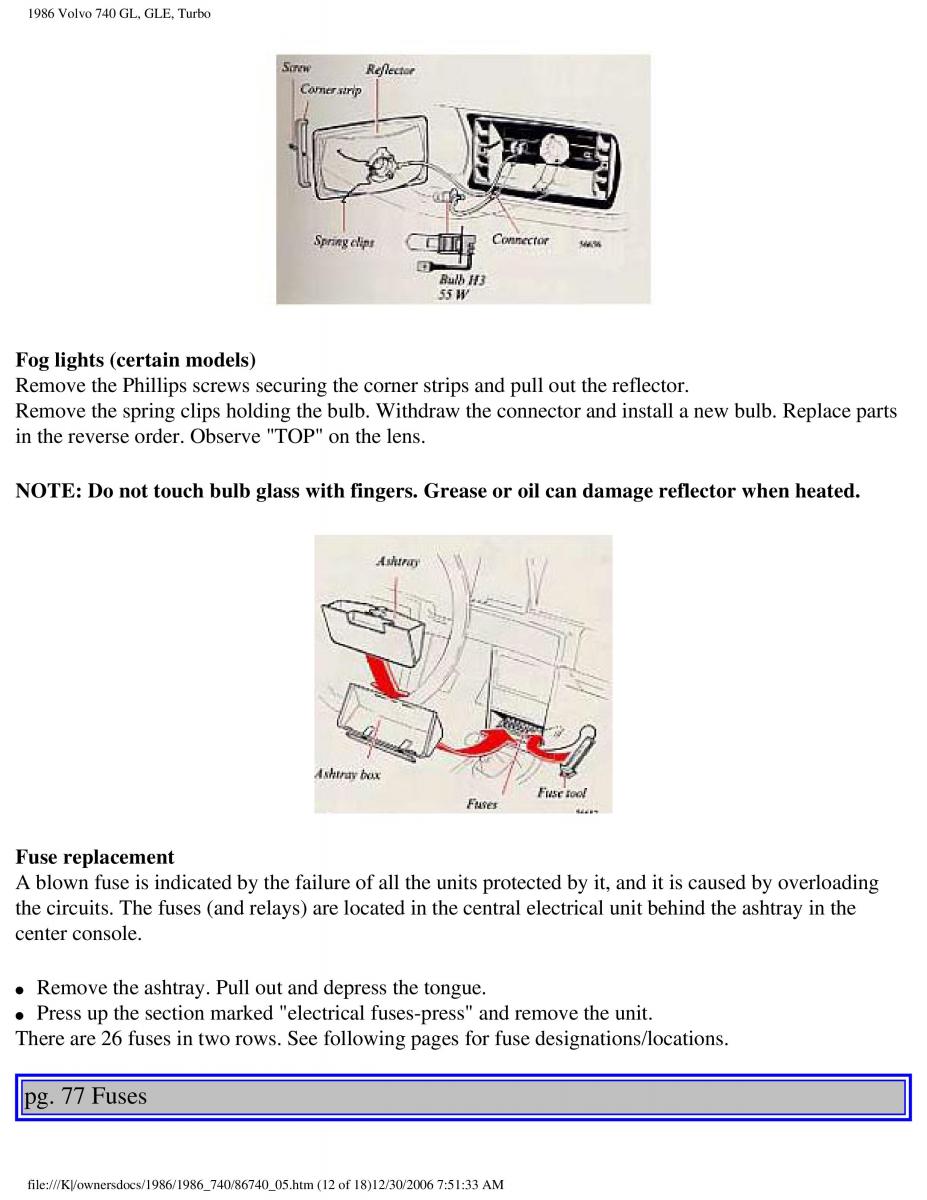 Volvo 740 GL GLE Turbo owners manual / page 88