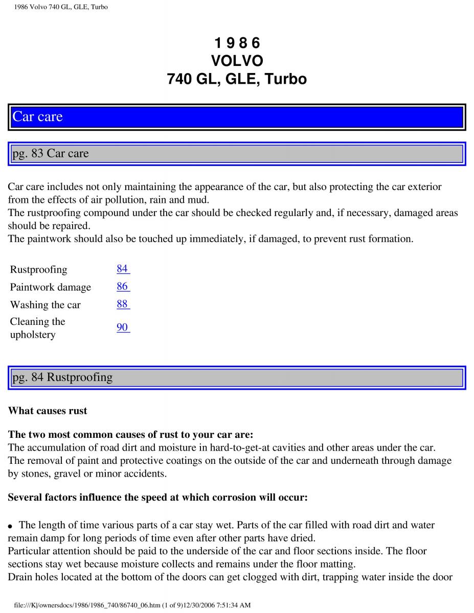 Volvo 740 GL GLE Turbo owners manual / page 95