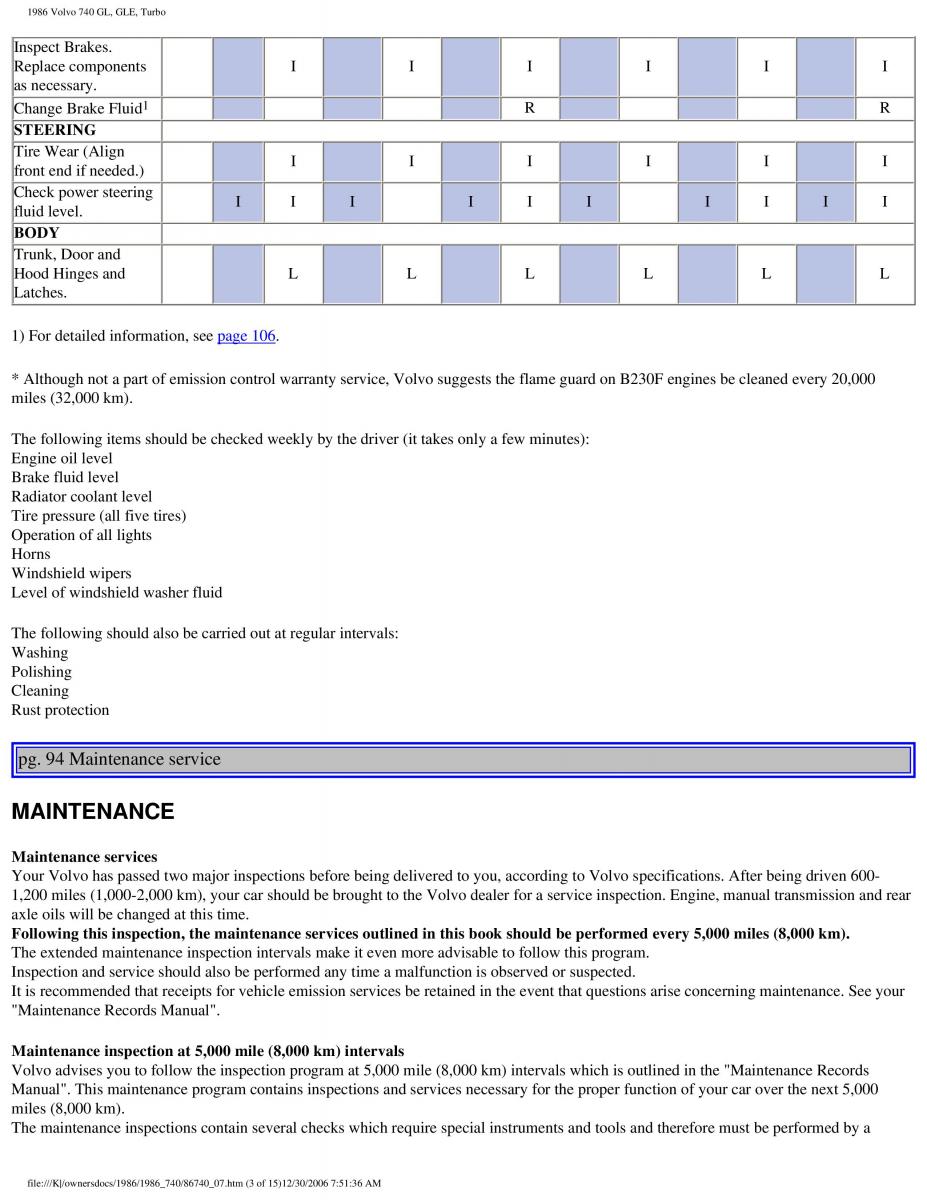 Volvo 740 GL GLE Turbo owners manual / page 106