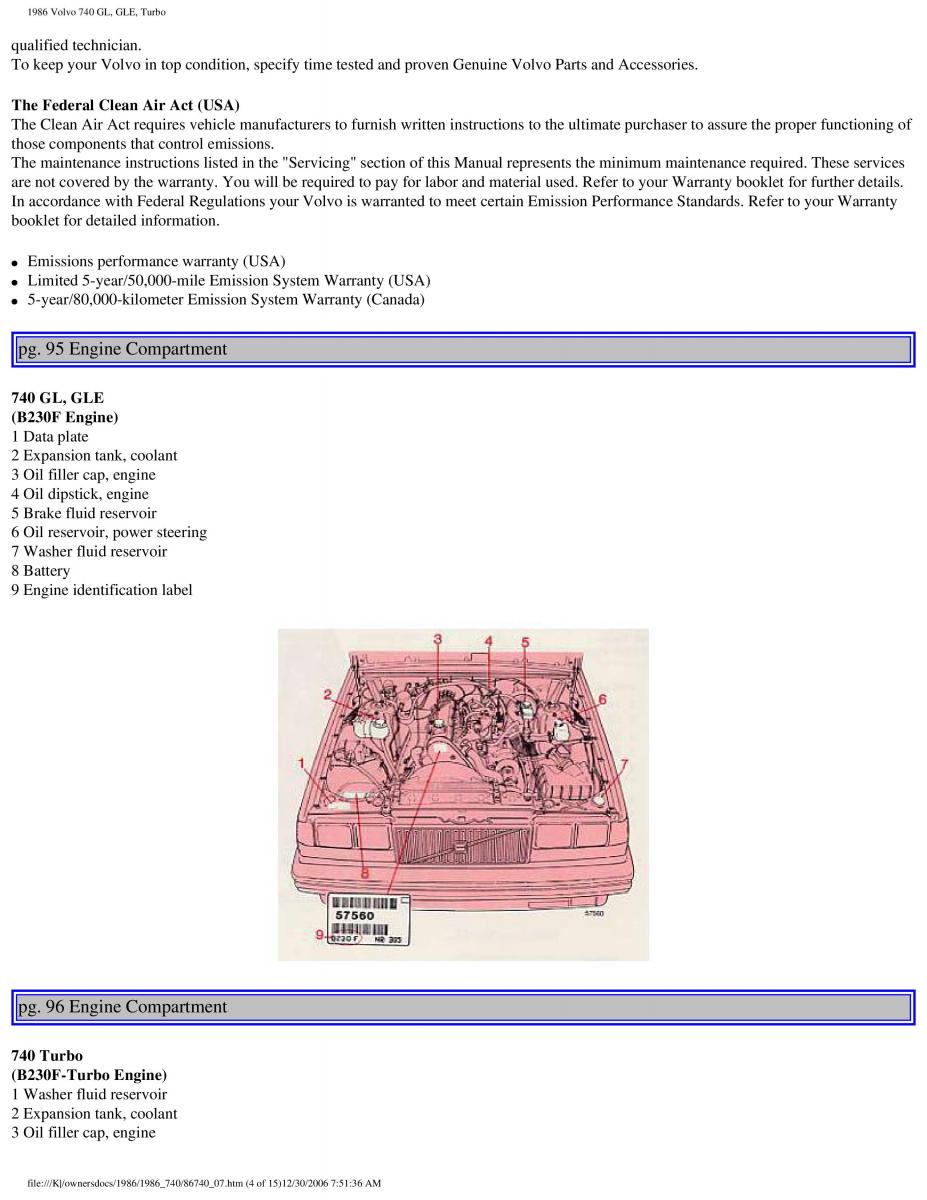 Volvo 740 GL GLE Turbo owners manual / page 107