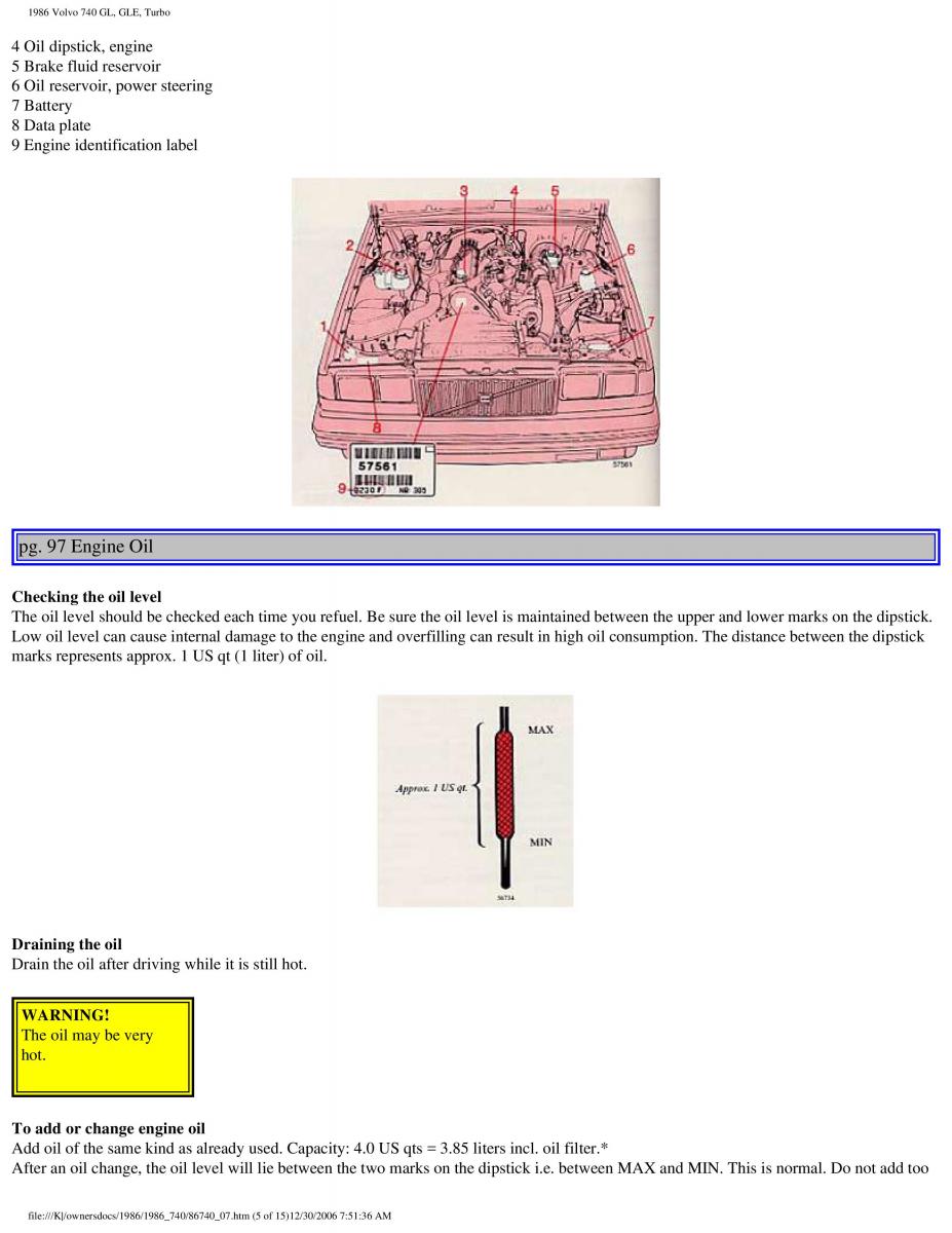 Volvo 740 GL GLE Turbo owners manual / page 108