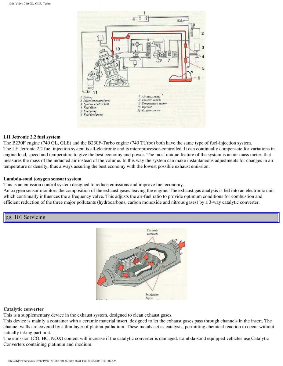 Volvo 740 GL GLE Turbo owners manual / page 111