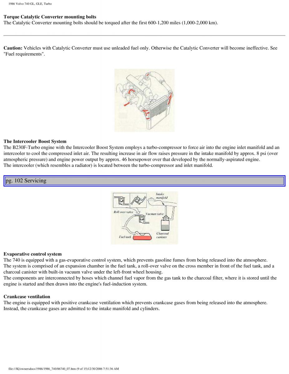 Volvo 740 GL GLE Turbo owners manual / page 112