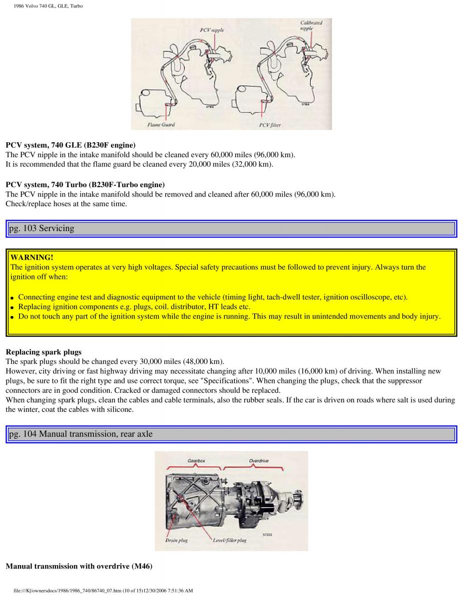 Volvo 740 GL GLE Turbo owners manual / page 113