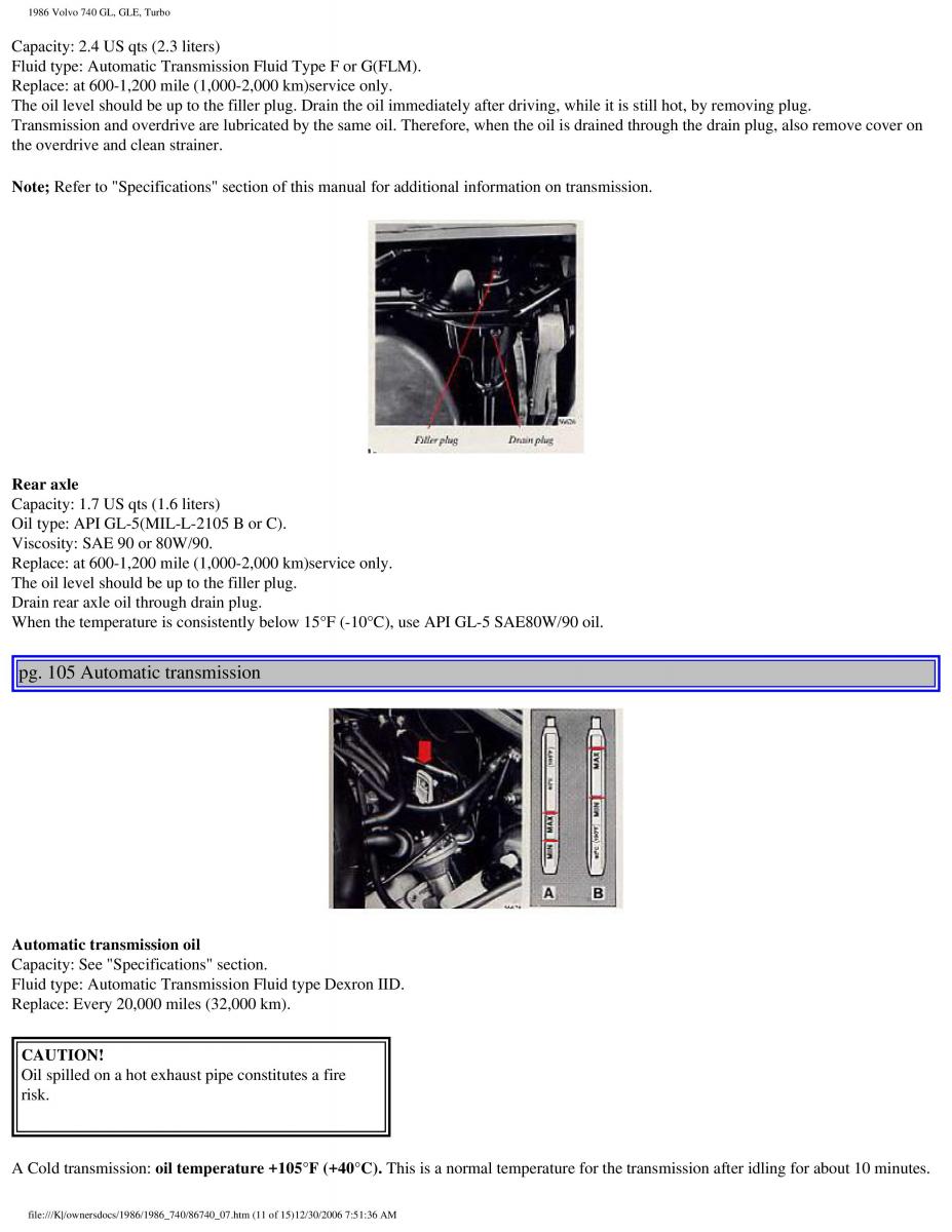 Volvo 740 GL GLE Turbo owners manual / page 114