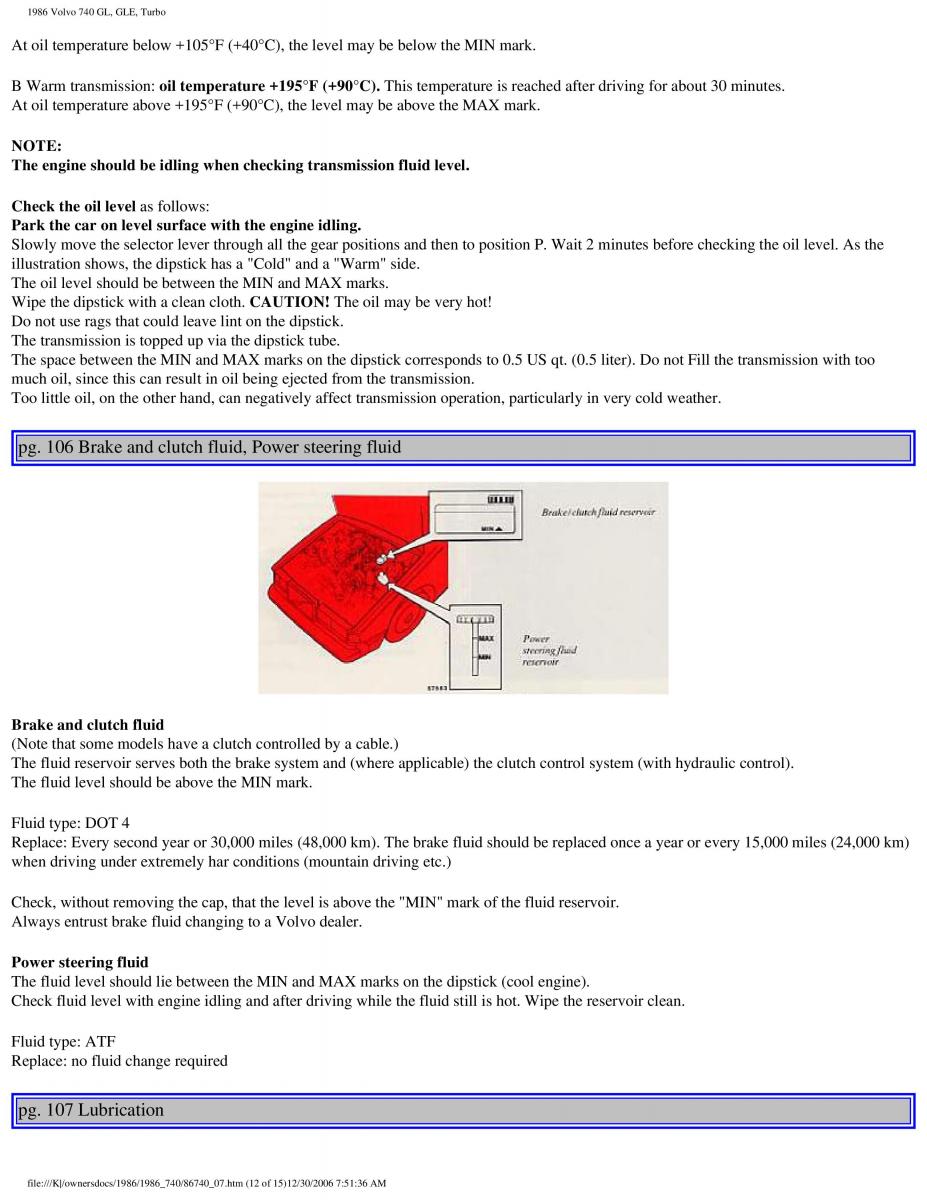 Volvo 740 GL GLE Turbo owners manual / page 115