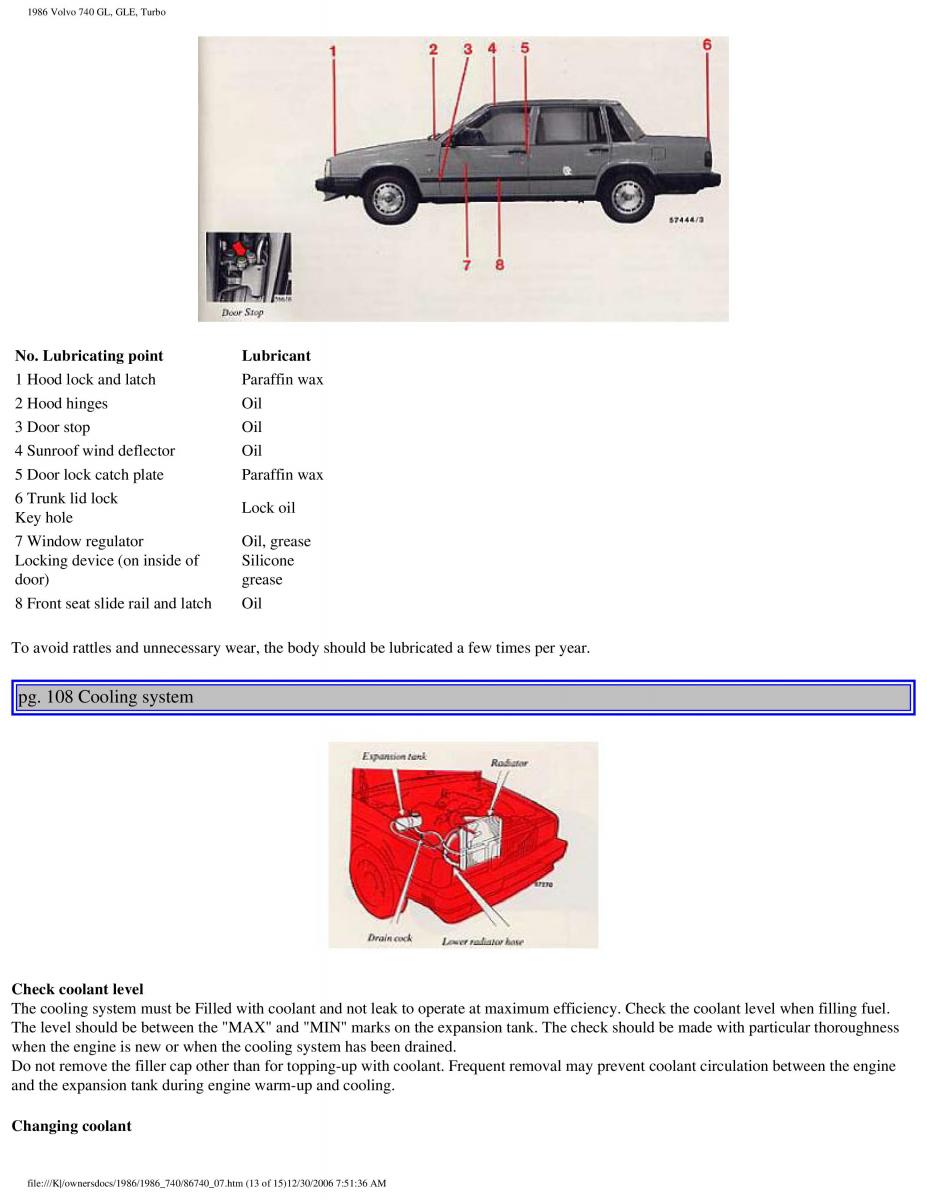 Volvo 740 GL GLE Turbo owners manual / page 116