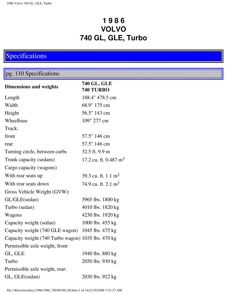 Volvo 740 GL GLE Turbo owners manual / page 119