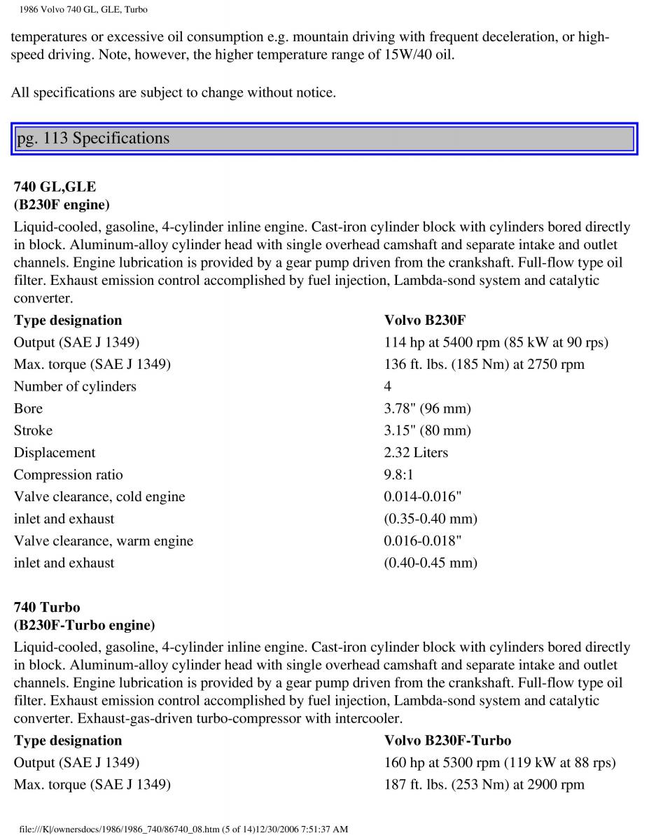 Volvo 740 GL GLE Turbo owners manual / page 123