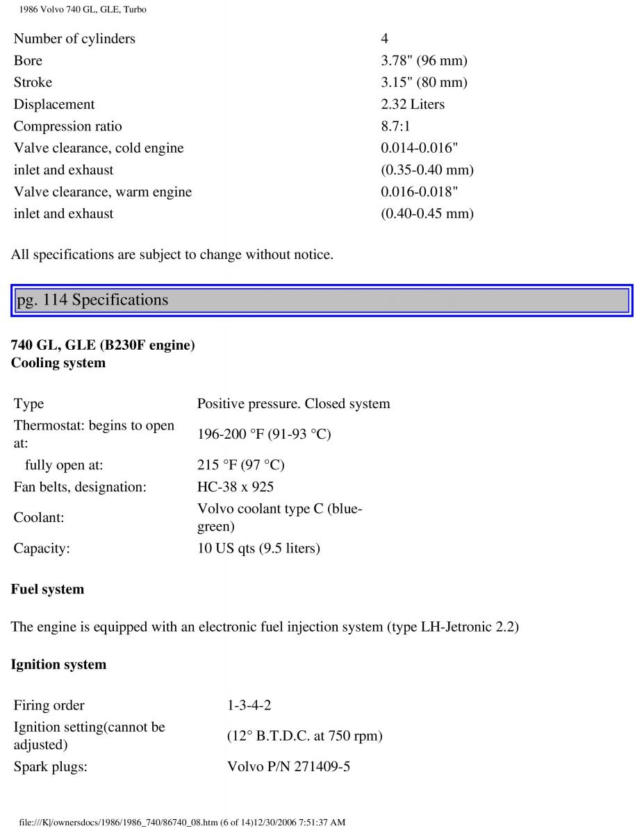 Volvo 740 GL GLE Turbo owners manual / page 124