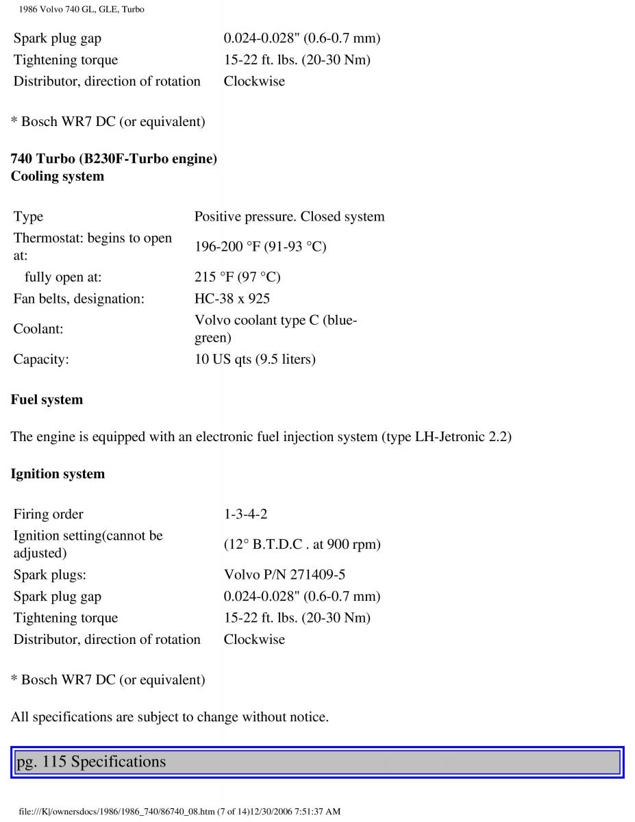 Volvo 740 GL GLE Turbo owners manual / page 125