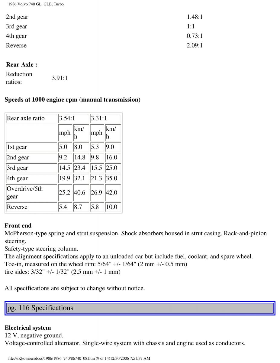 Volvo 740 GL GLE Turbo owners manual / page 127