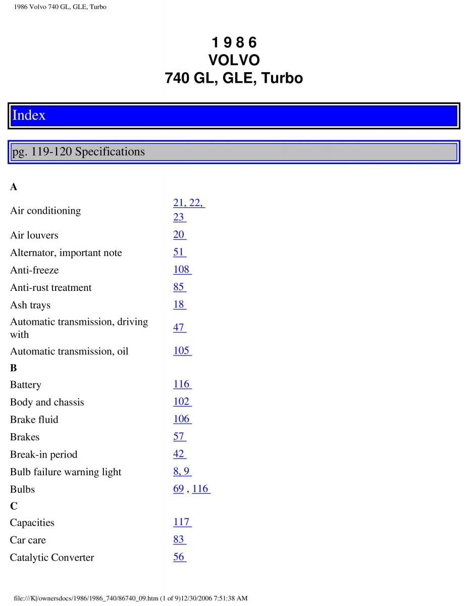 Volvo 740 GL GLE Turbo owners manual / page 133