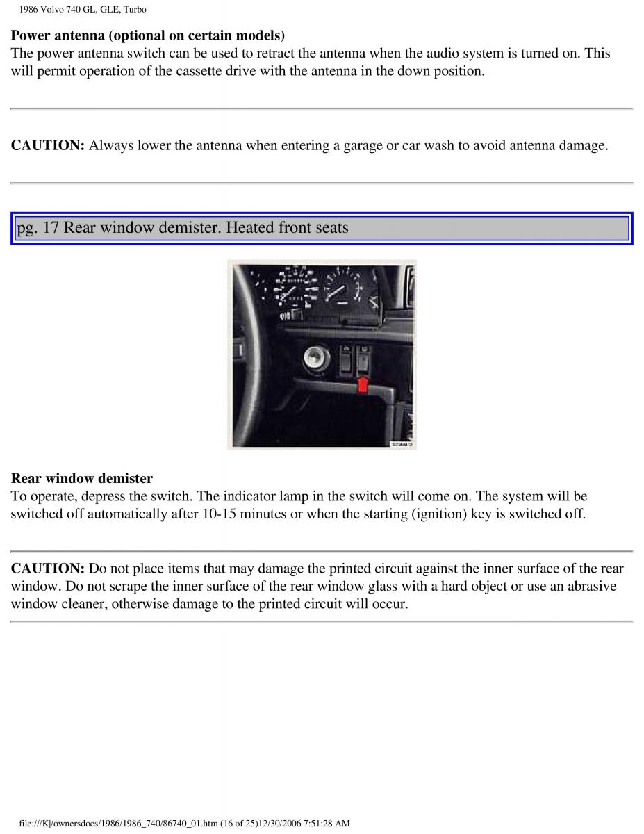 Volvo 740 GL GLE Turbo owners manual / page 19