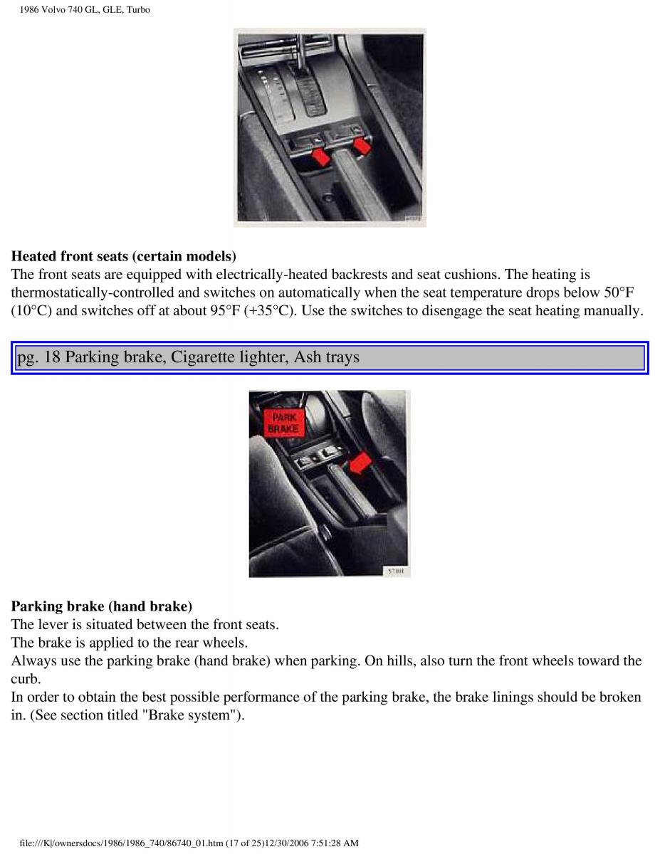 Volvo 740 GL GLE Turbo owners manual / page 20