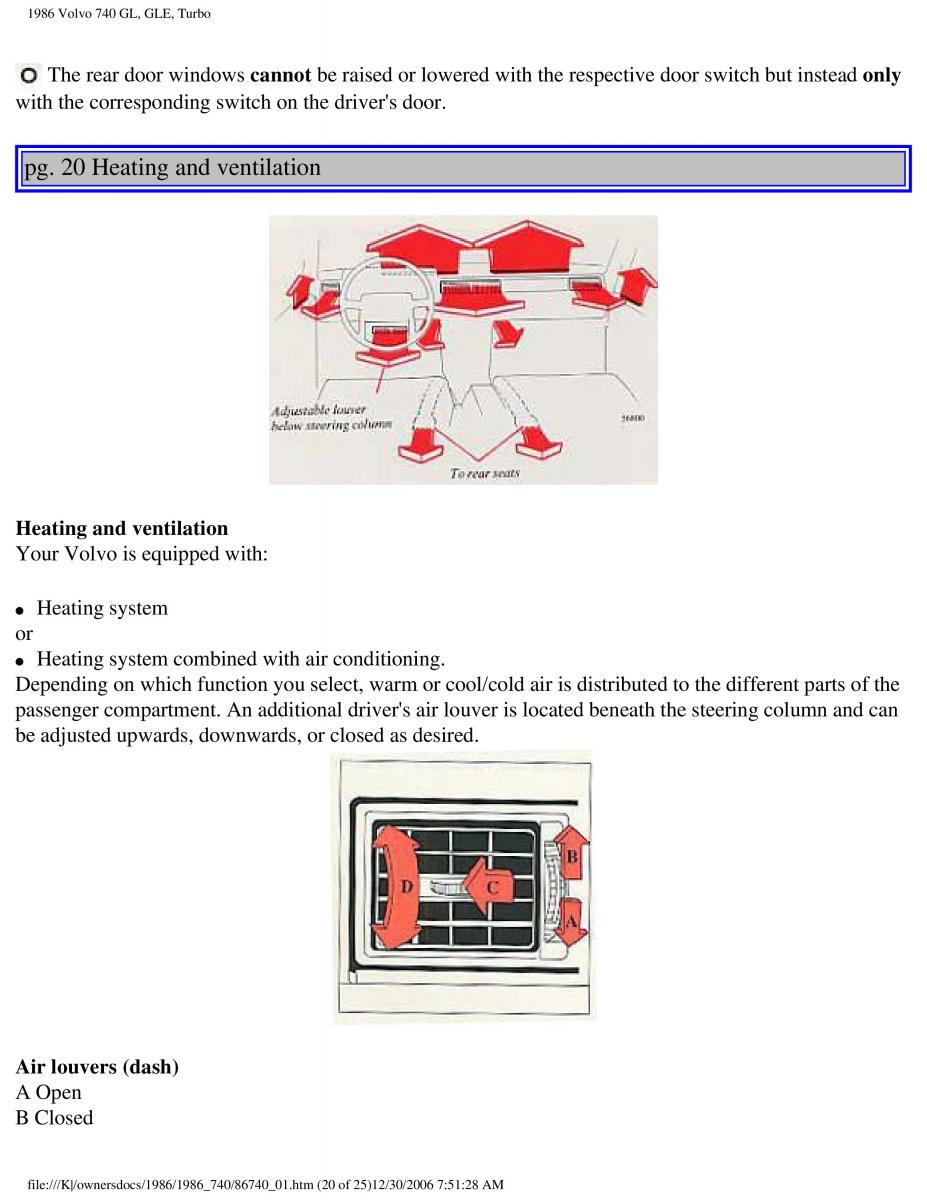 Volvo 740 GL GLE Turbo owners manual / page 23
