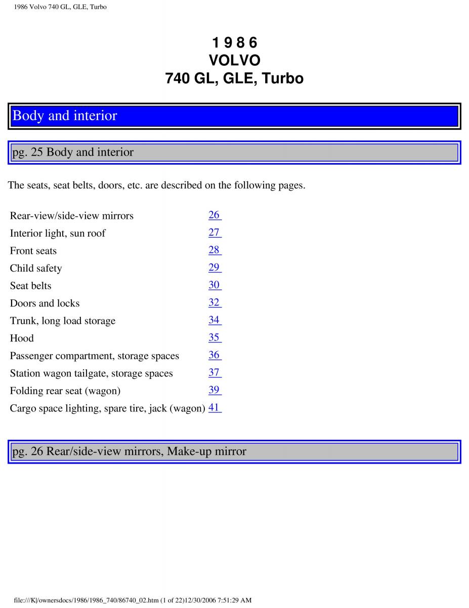 Volvo 740 GL GLE Turbo owners manual / page 29