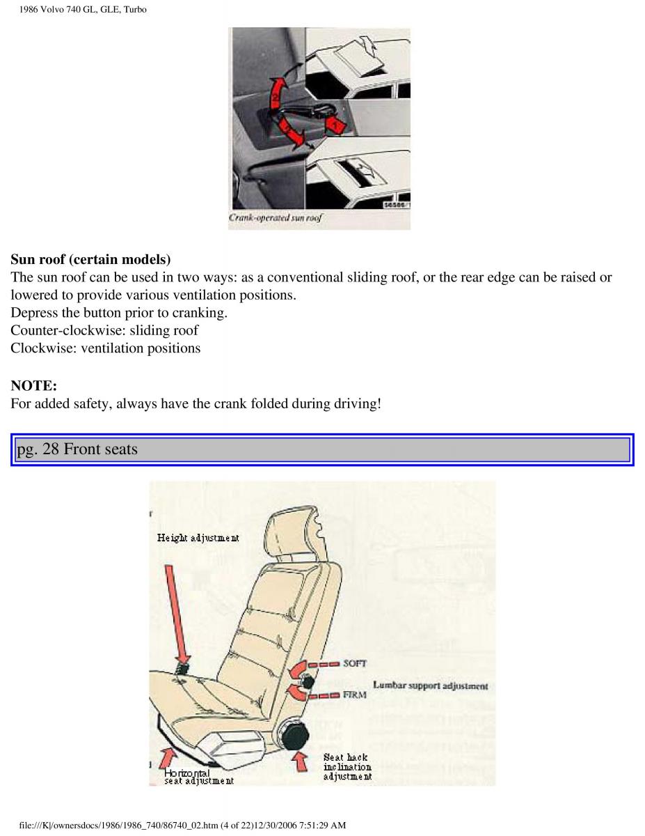 Volvo 740 GL GLE Turbo owners manual / page 32