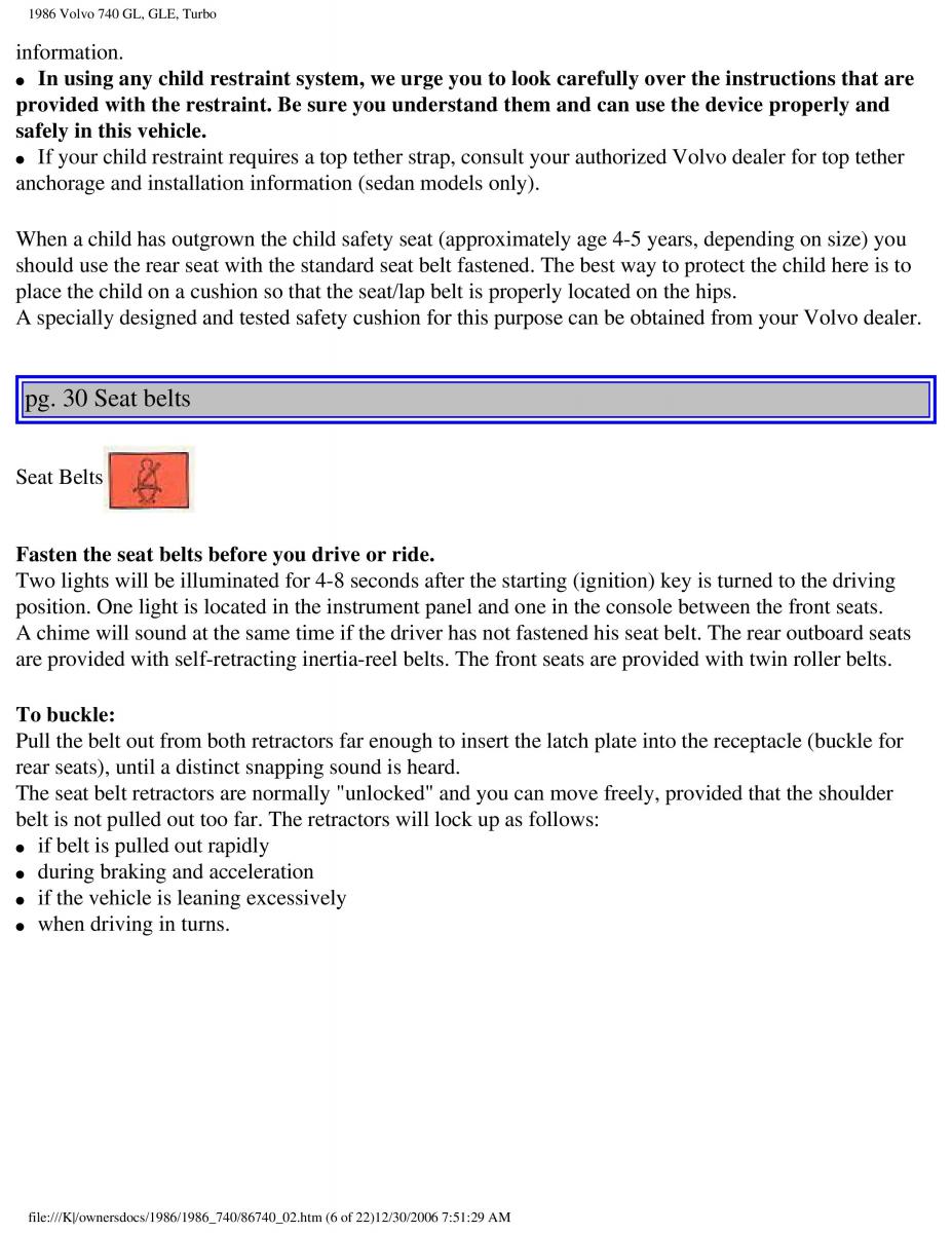 Volvo 740 GL GLE Turbo owners manual / page 34