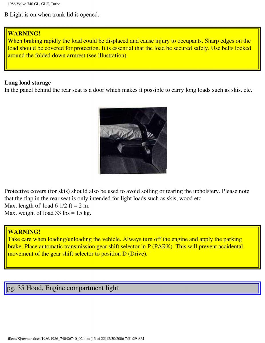 Volvo 740 GL GLE Turbo owners manual / page 41