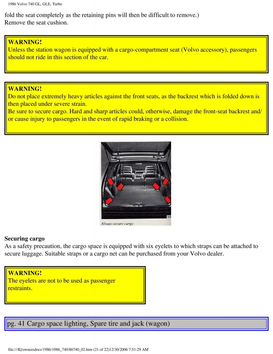 Volvo 740 GL GLE Turbo owners manual / page 49